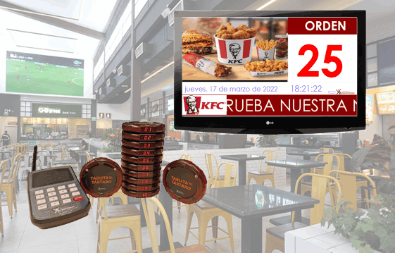 Turneros patios de comida, intercomunicadores de meseros, pagers de llamado, localizadores, Pantallas restaurantes