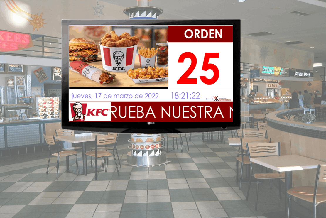 Turnero para patios de comida, restaurantes, menus turnero